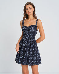 Navy Sweetheart Neck Floral Mini Dress | Rihoas