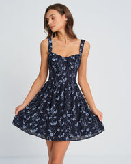 Navy Sweetheart Neck Floral Mini Dress | Rihoas