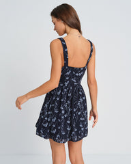 Navy Sweetheart Neck Floral Mini Dress | Rihoas