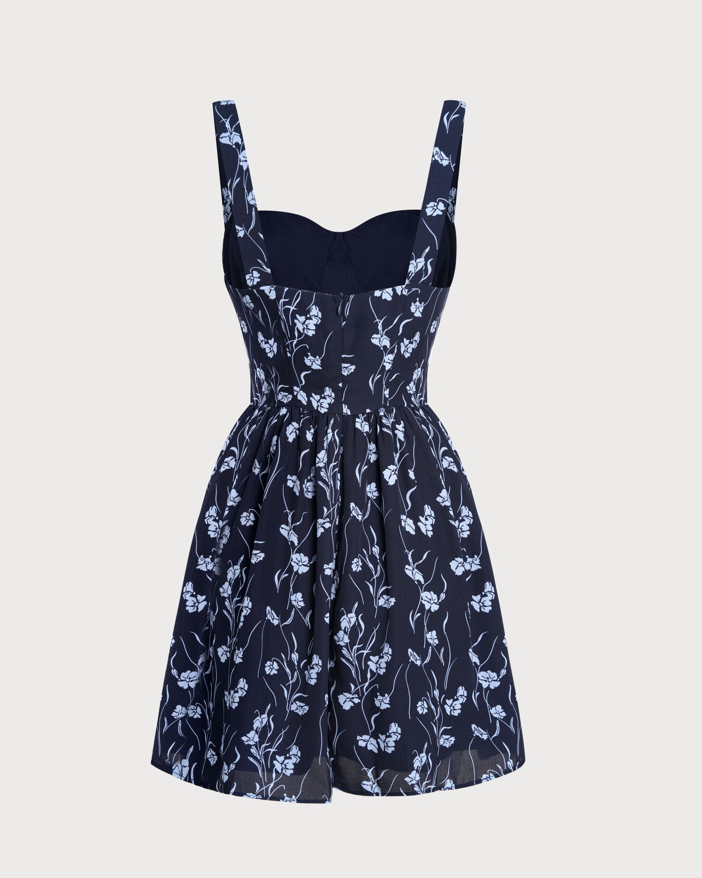Navy Sweetheart Neck Floral Mini Dress | Rihoas