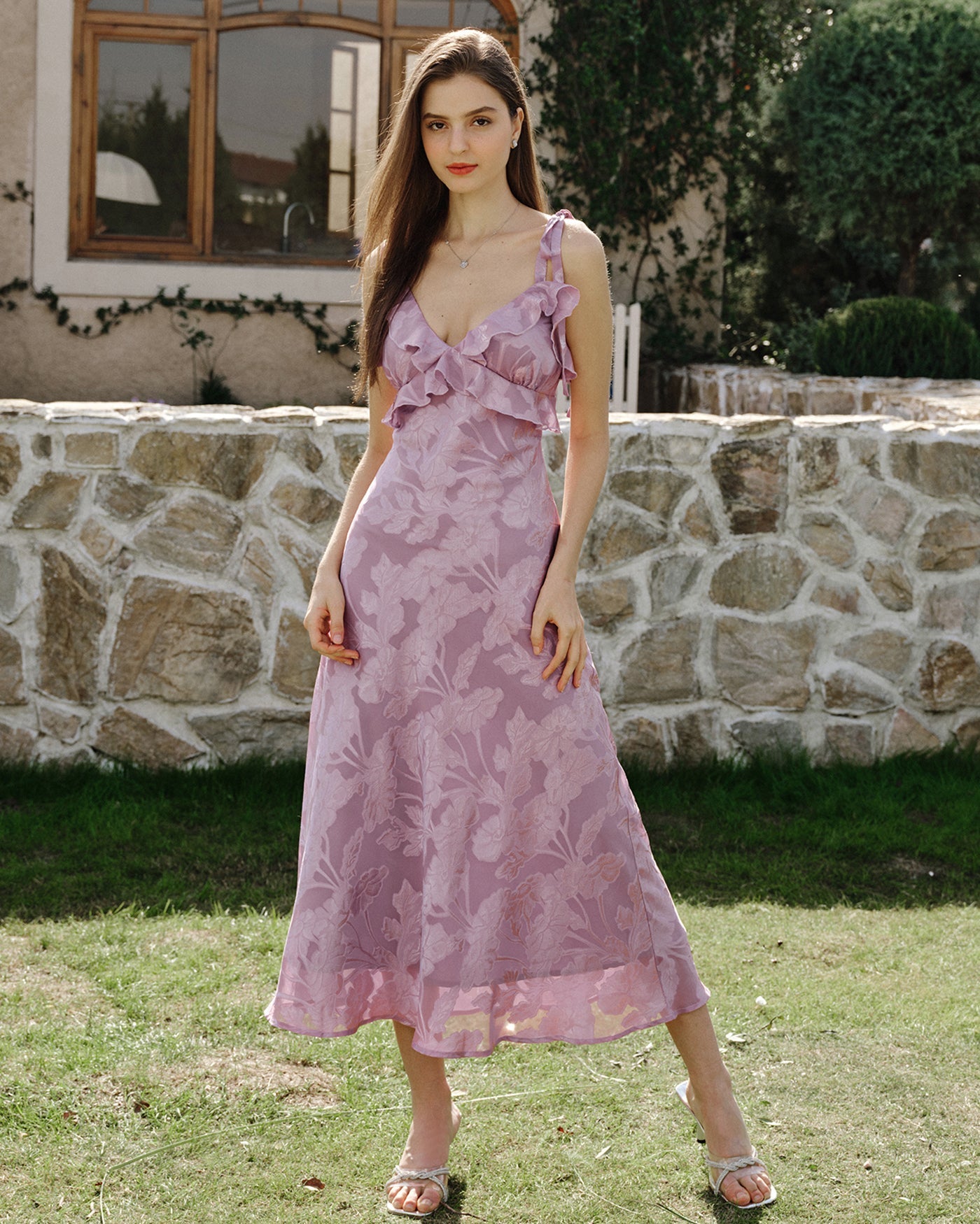 Purple Jacquard Slip Maxi Dress | Rihoas