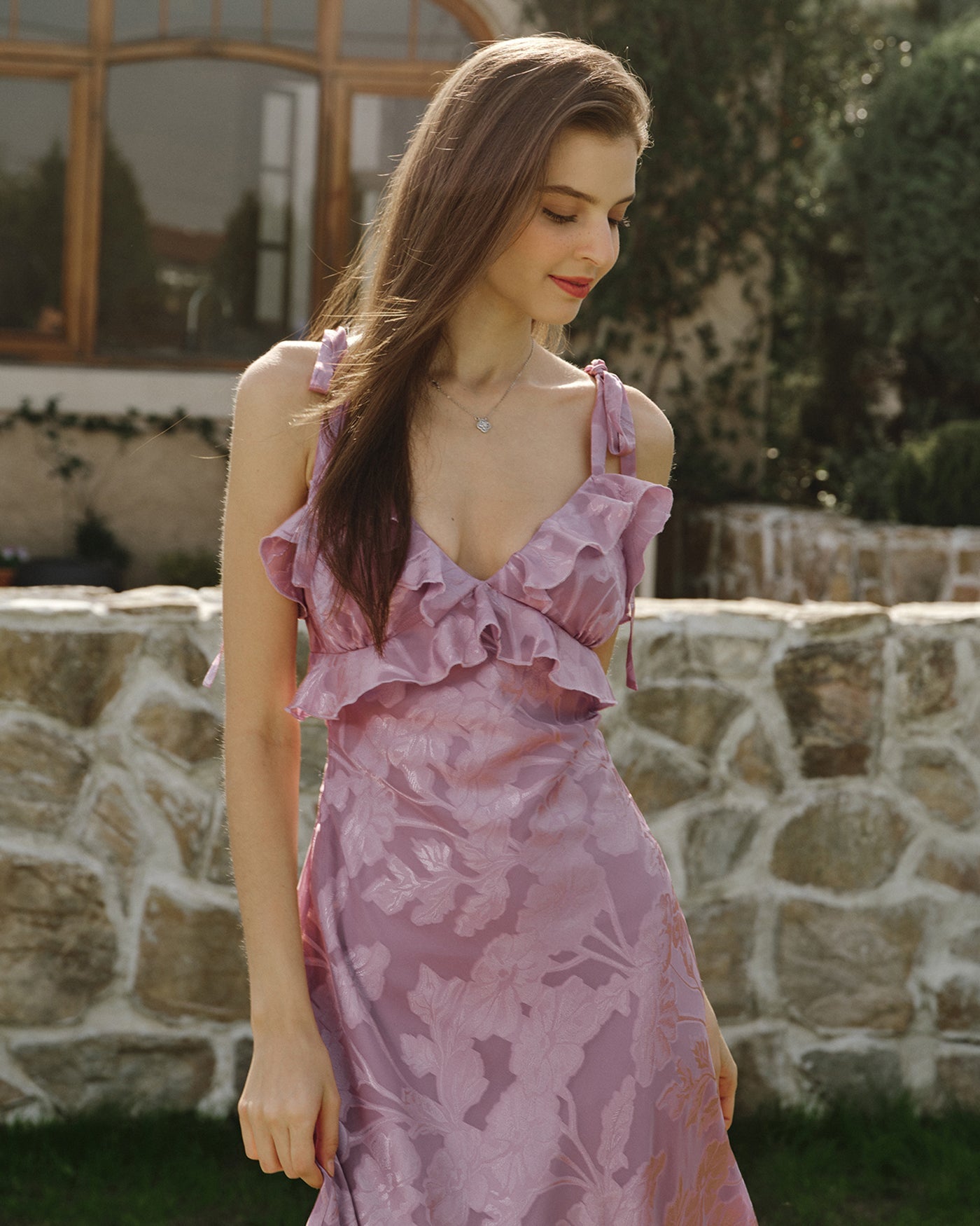Purple Jacquard Slip Maxi Dress | Rihoas