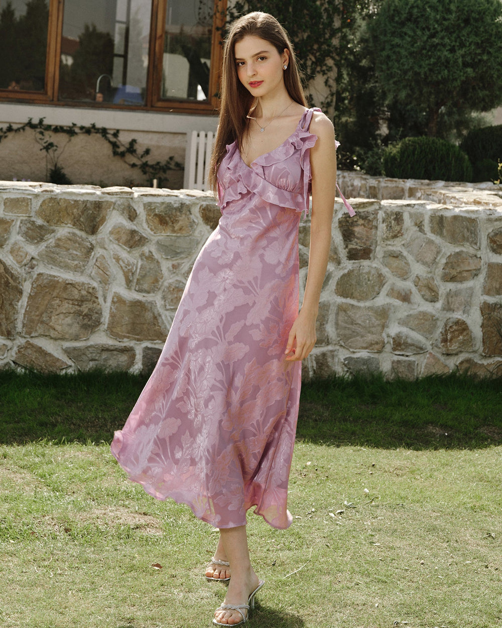 Purple Jacquard Slip Maxi Dress | Rihoas