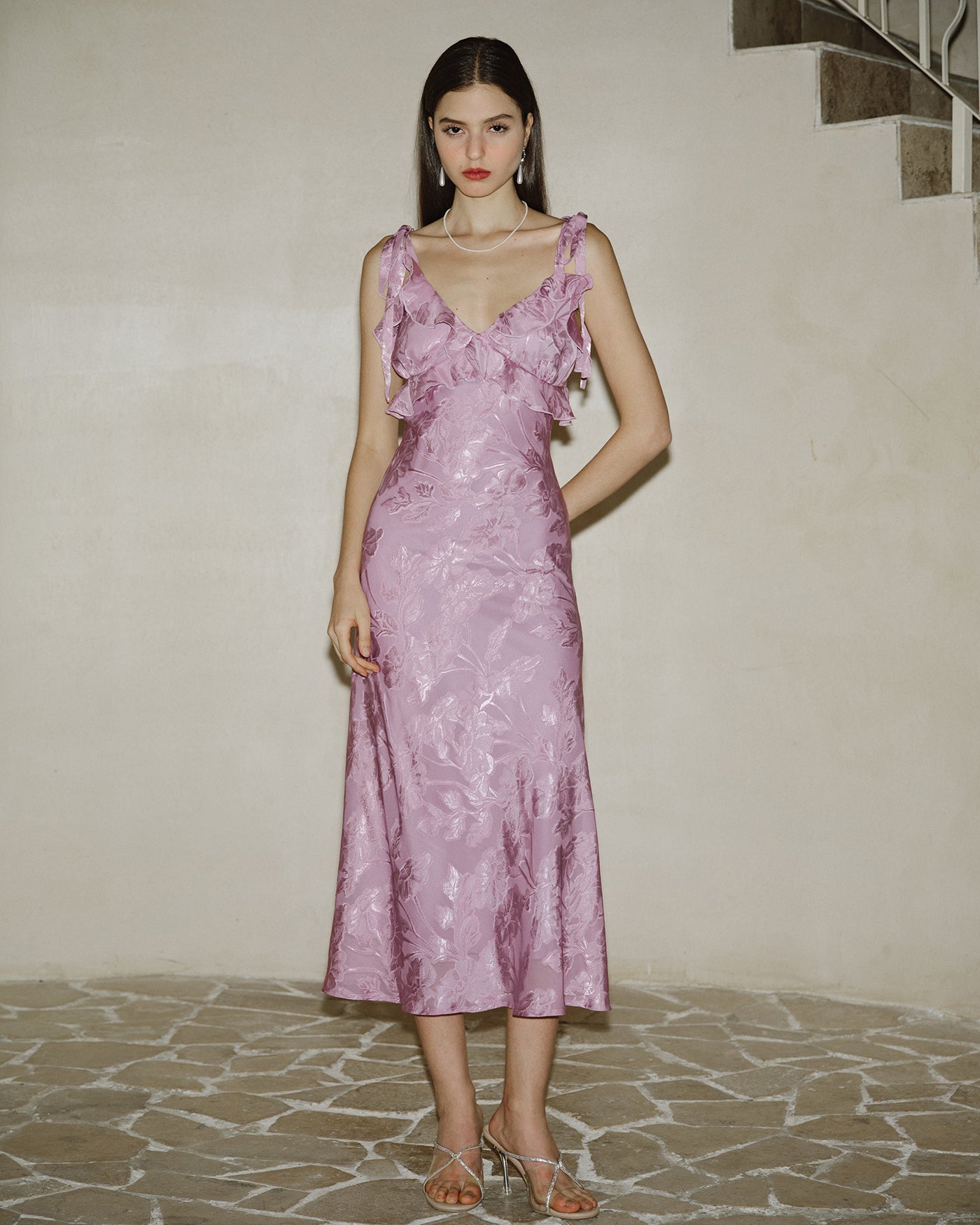 Purple Jacquard Slip Maxi Dress | Rihoas