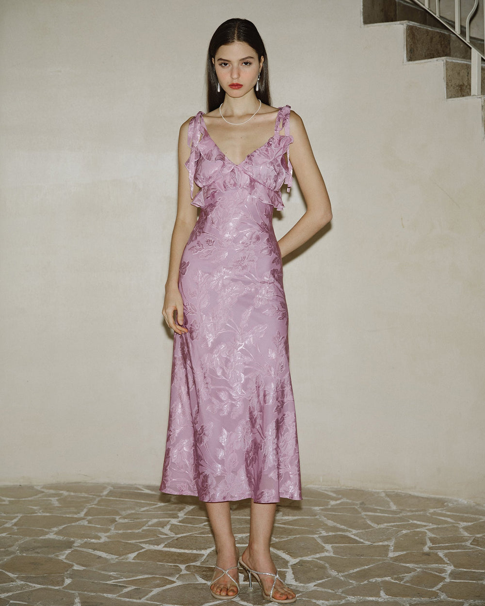 Purple Jacquard Slip Maxi Dress | Rihoas