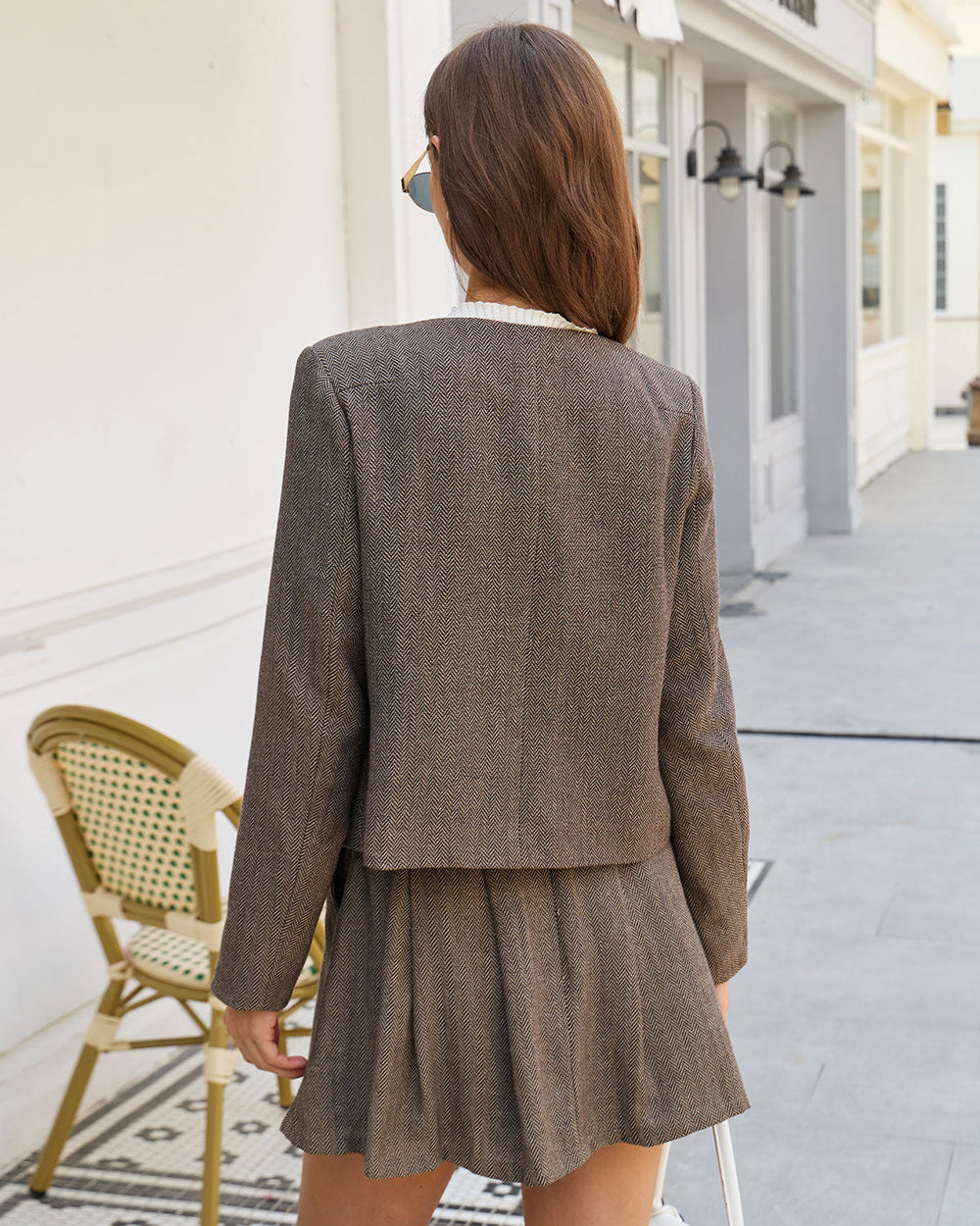 Brown A-Line Pockets Pleated Mini Skirt | Rihoas