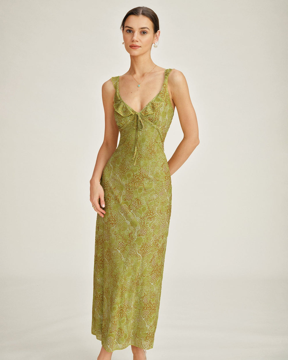 Green Sleeveless Floral Slip Maxi Dress | Rihoas