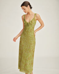 Green Sleeveless Floral Slip Maxi Dress | Rihoas