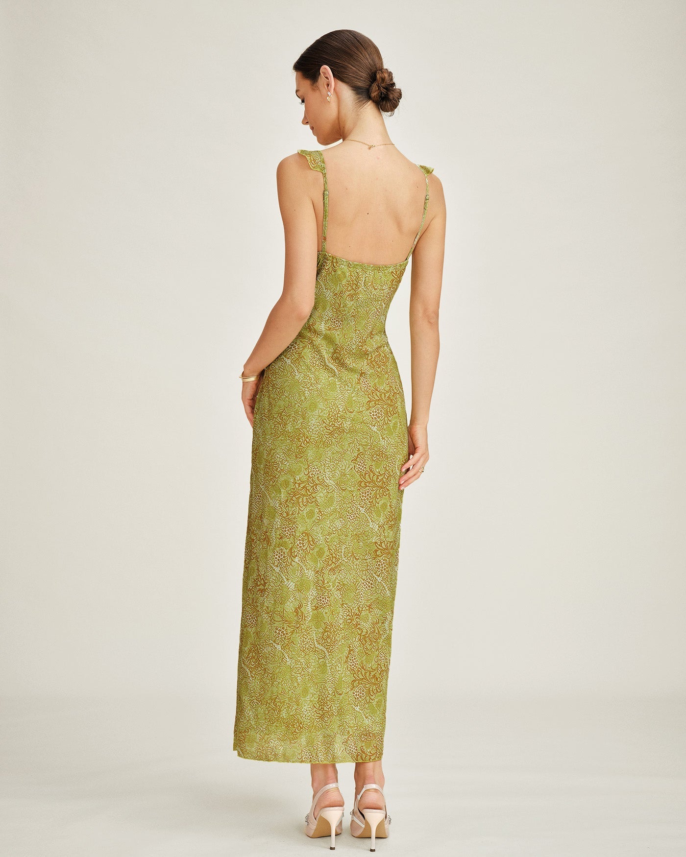 Green Sleeveless Floral Slip Maxi Dress | Rihoas
