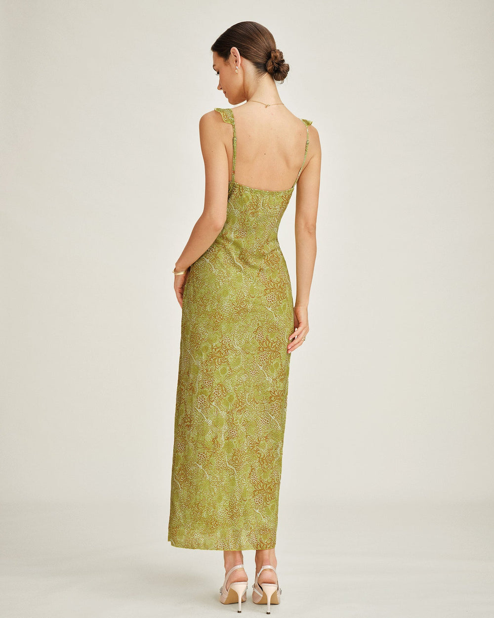 Green Sleeveless Floral Slip Maxi Dress | Rihoas