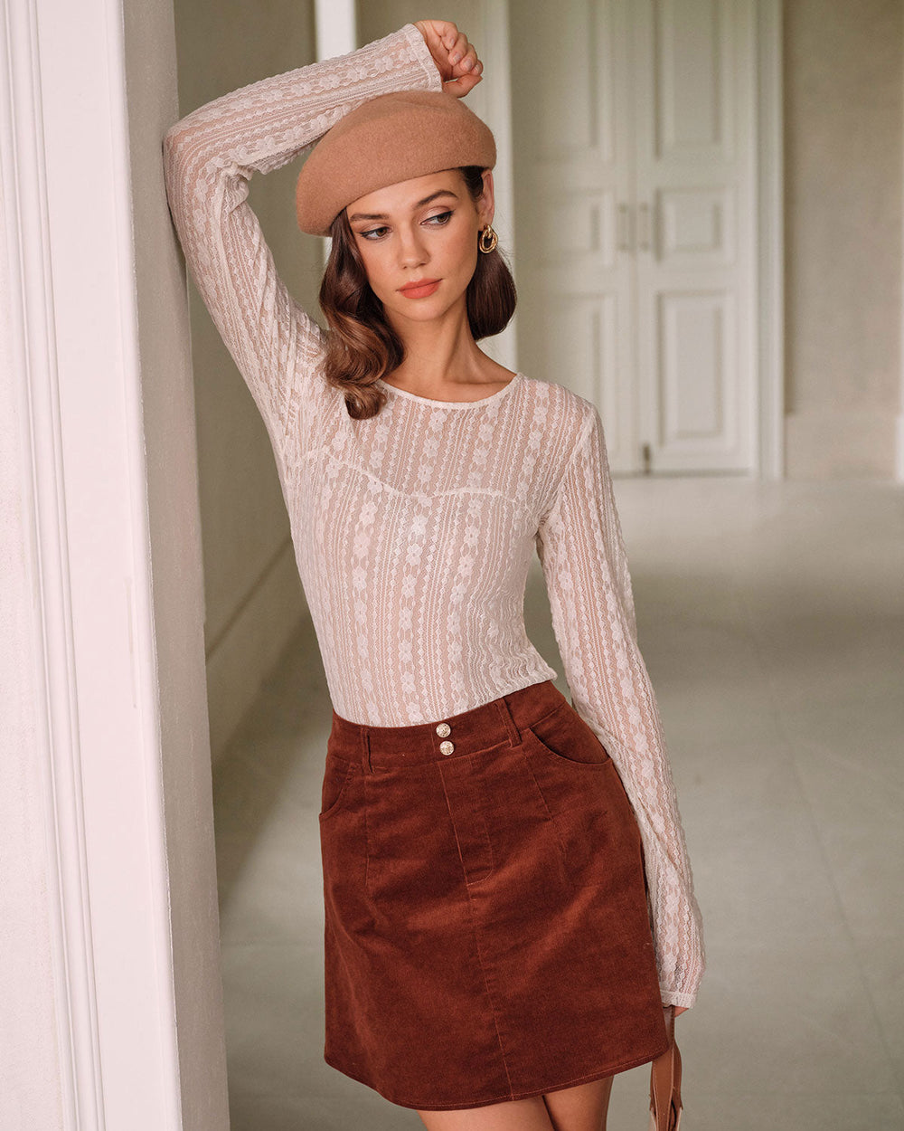 Apricot Textured See Through Tee | Rihoas