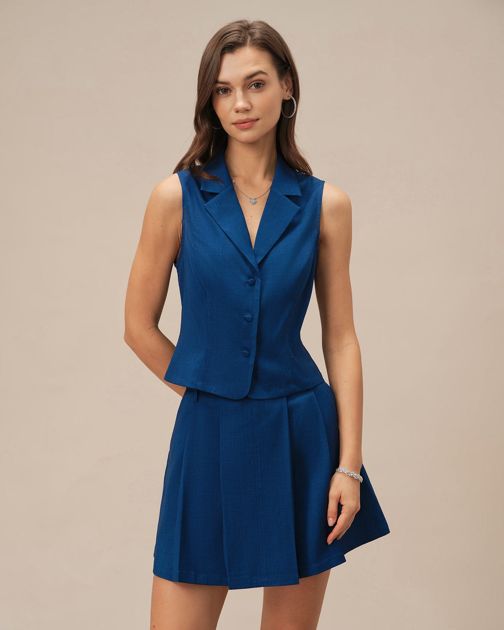 Blue Single Breasted Collar Vest | Rihoas