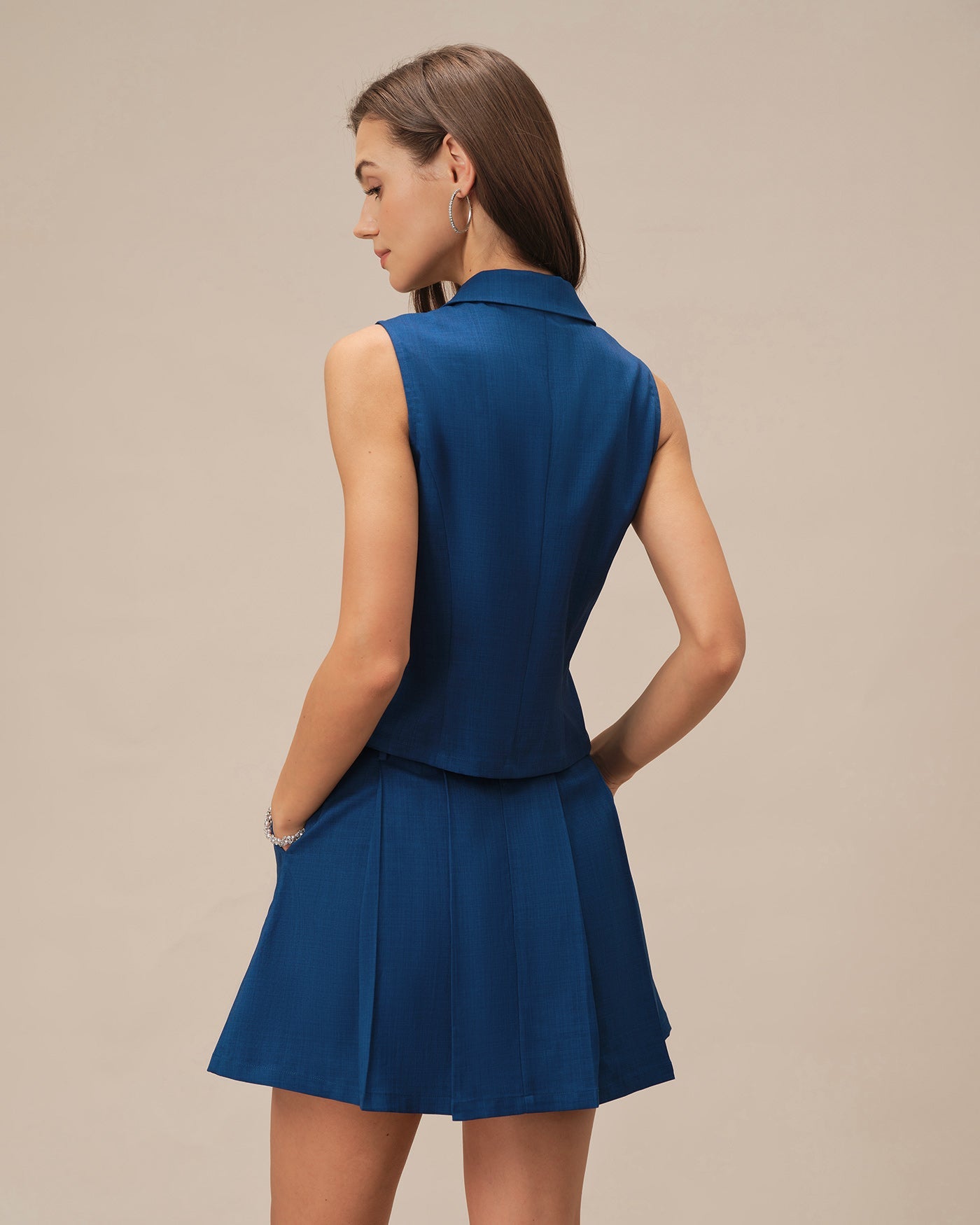 Blue Single Breasted Collar Vest | Rihoas