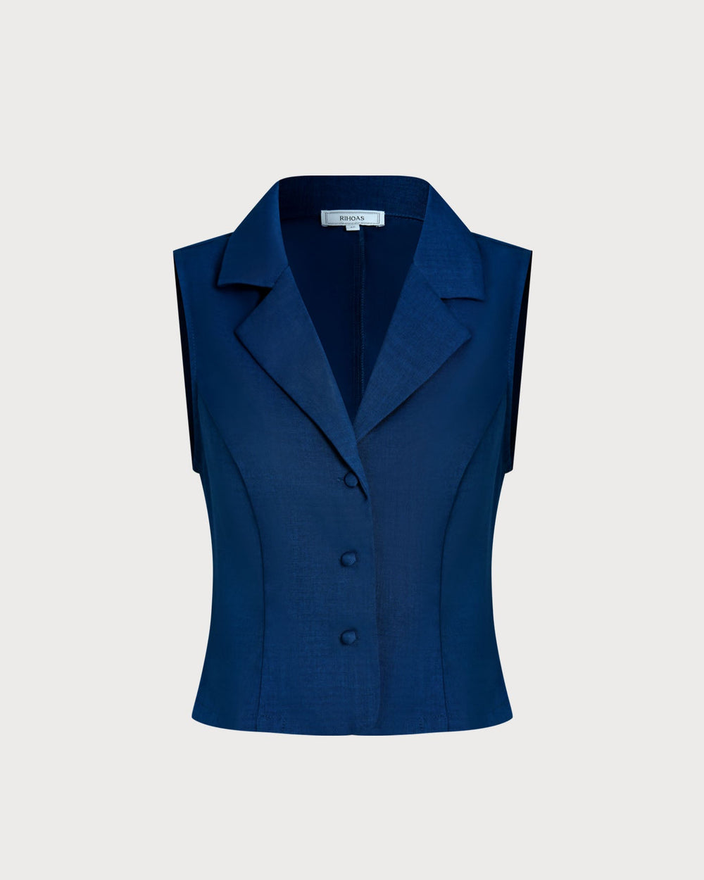 Blue Single Breasted Collar Vest | Rihoas