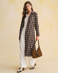 Brown Plaid Pocket Long Coat | Rihoas