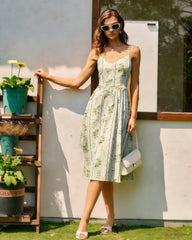 Apricot Floral Tie Strap Midi Dress | Rihoas