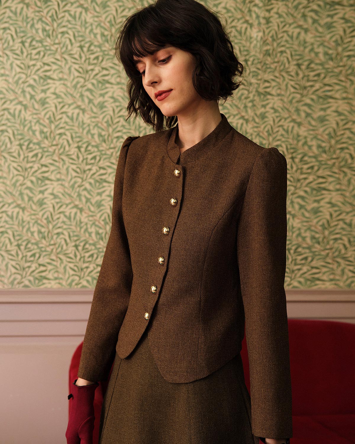 The Solid Retro Single-breasted Tweed Jacket | Rihoas