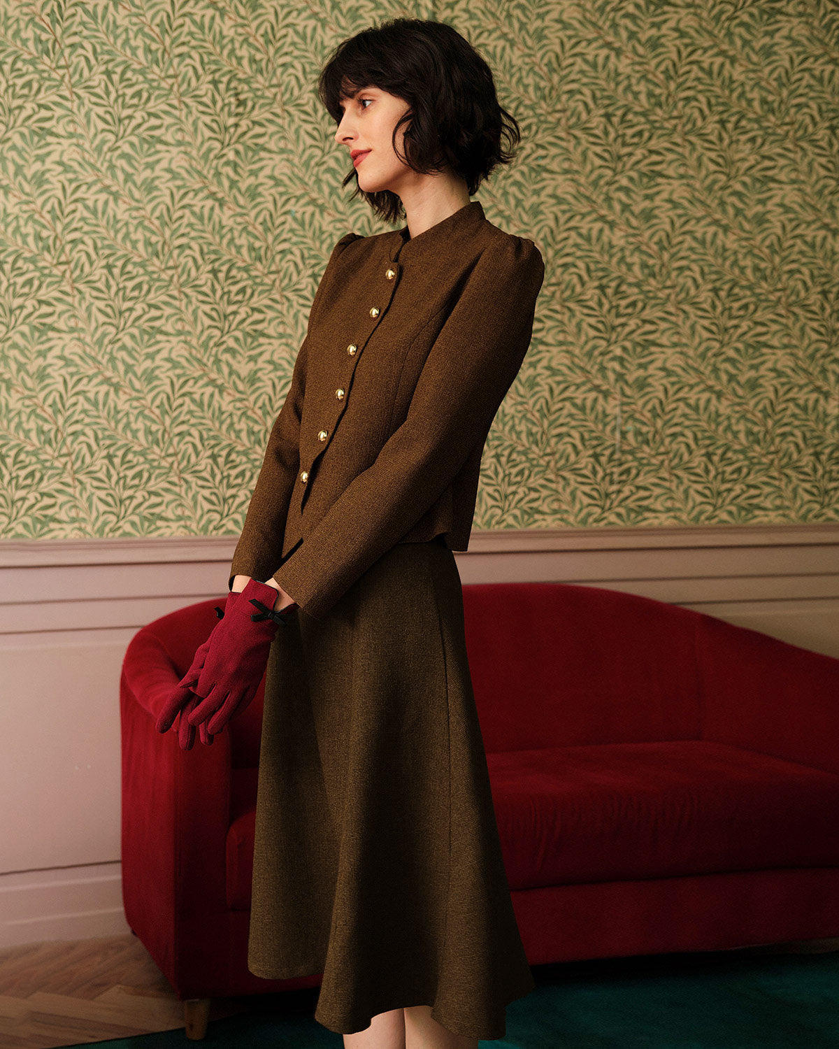 The Solid Retro Single-breasted Tweed Jacket | Rihoas