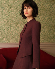 Burgundy Retro Single-breasted Tweed Jacket | Rihoas