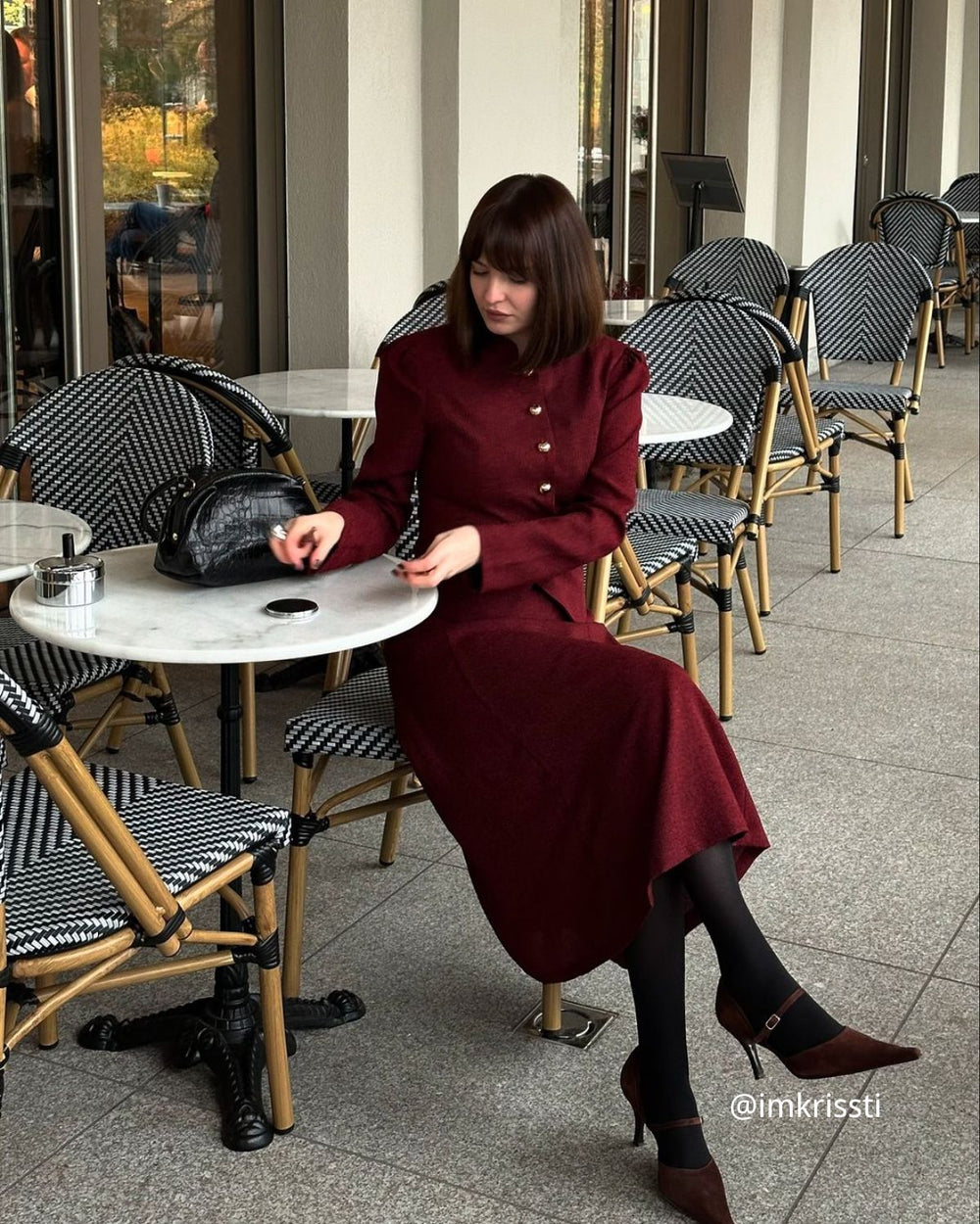 Burgundy Retro Single-breasted Tweed Jacket | Rihoas