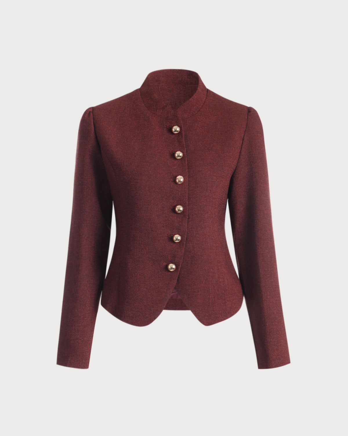 Burgundy Retro Single-breasted Tweed Jacket | Rihoas