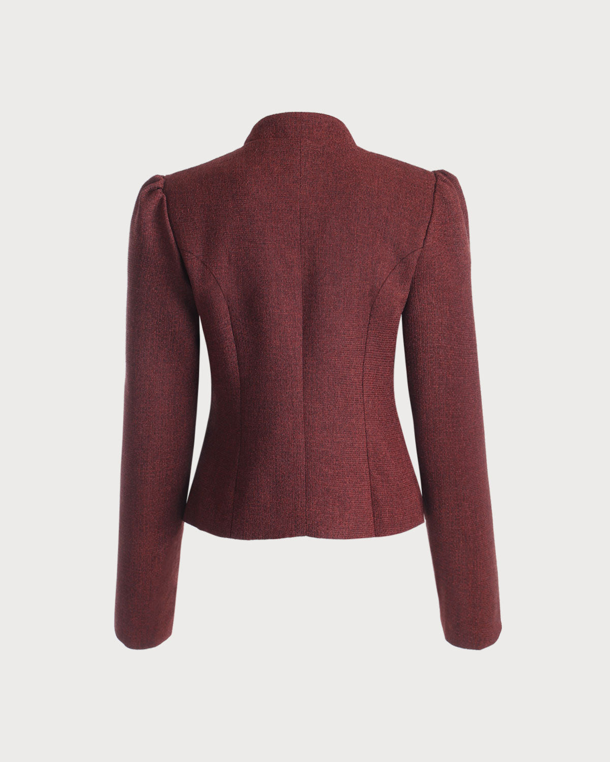 Burgundy Retro Single-breasted Tweed Jacket | Rihoas