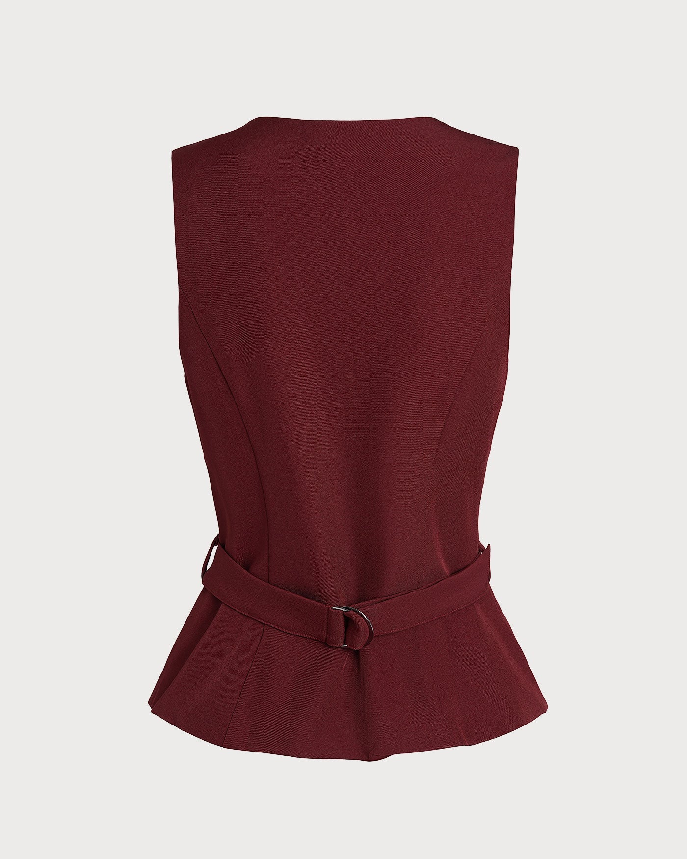 Wine Red Button Belted Vest | Rihoas