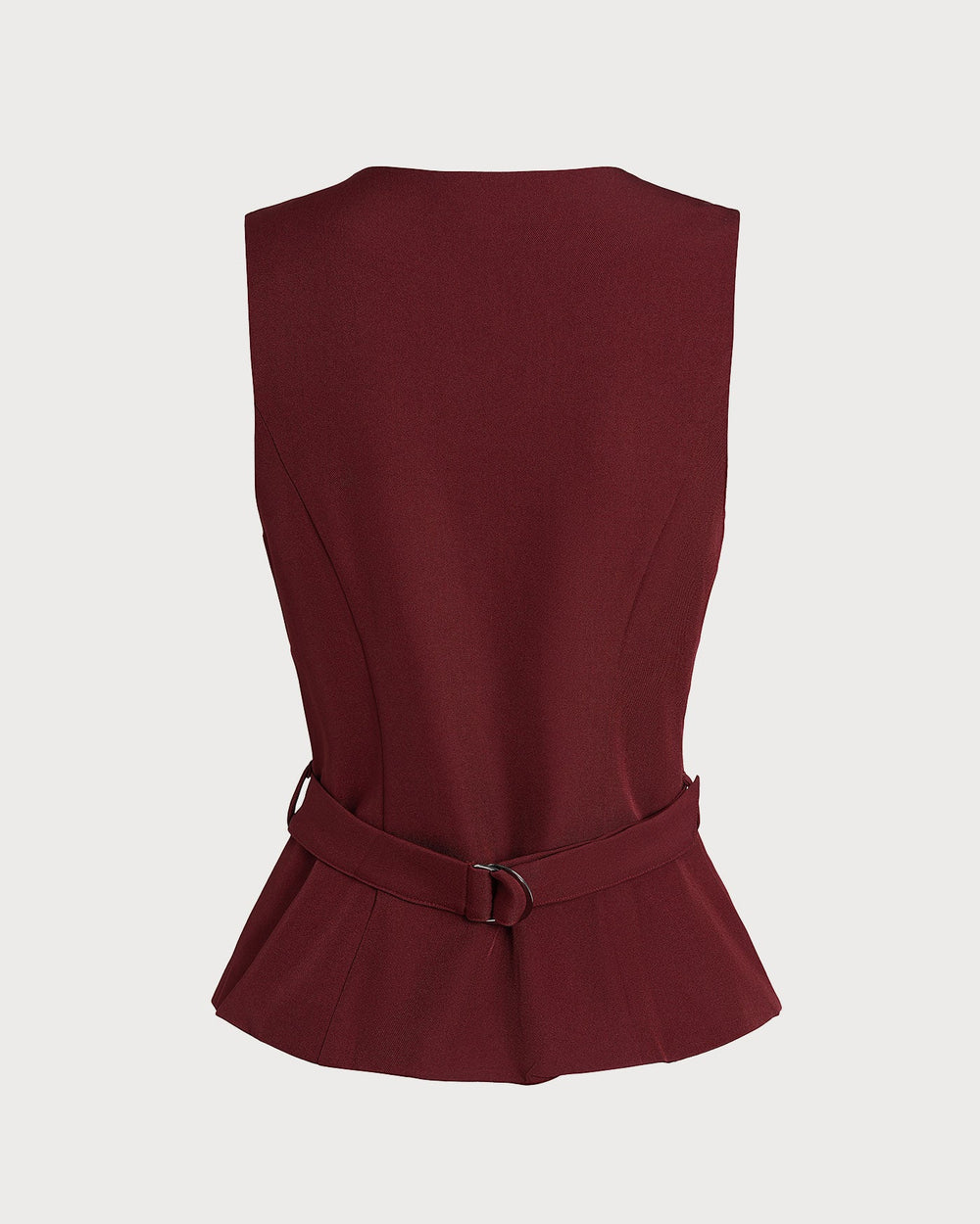 Wine Red Button Belted Vest | Rihoas
