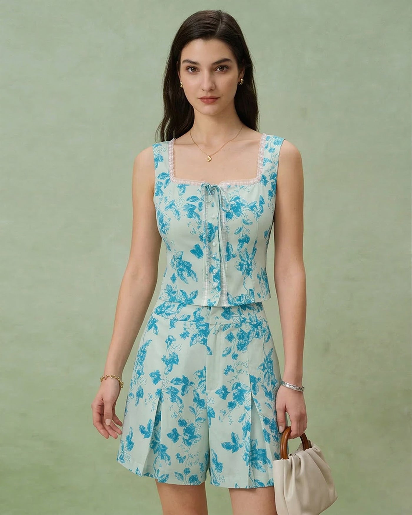 Blue Floral Square Tank Top | Rihoas