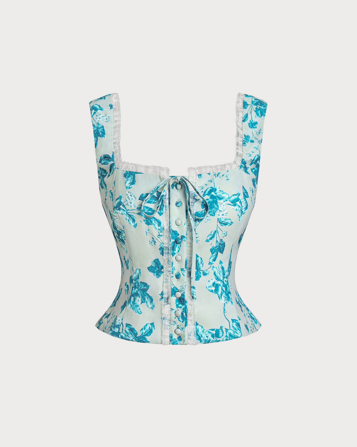 Blue Floral Square Tank Top | Rihoas