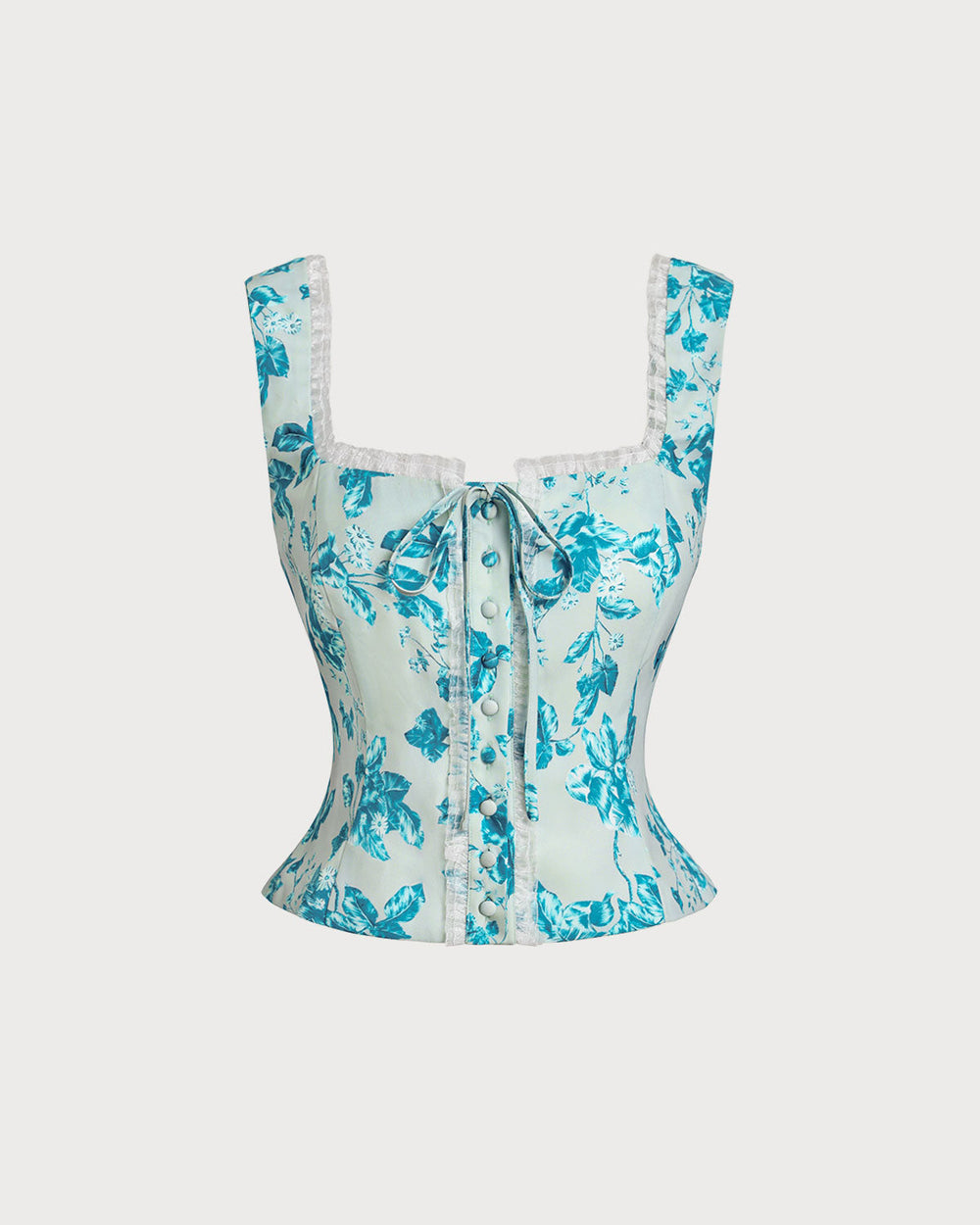 Blue Floral Square Tank Top | Rihoas