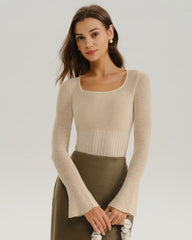 Apricot Bell Sleeve Knit Tee | Rihoas