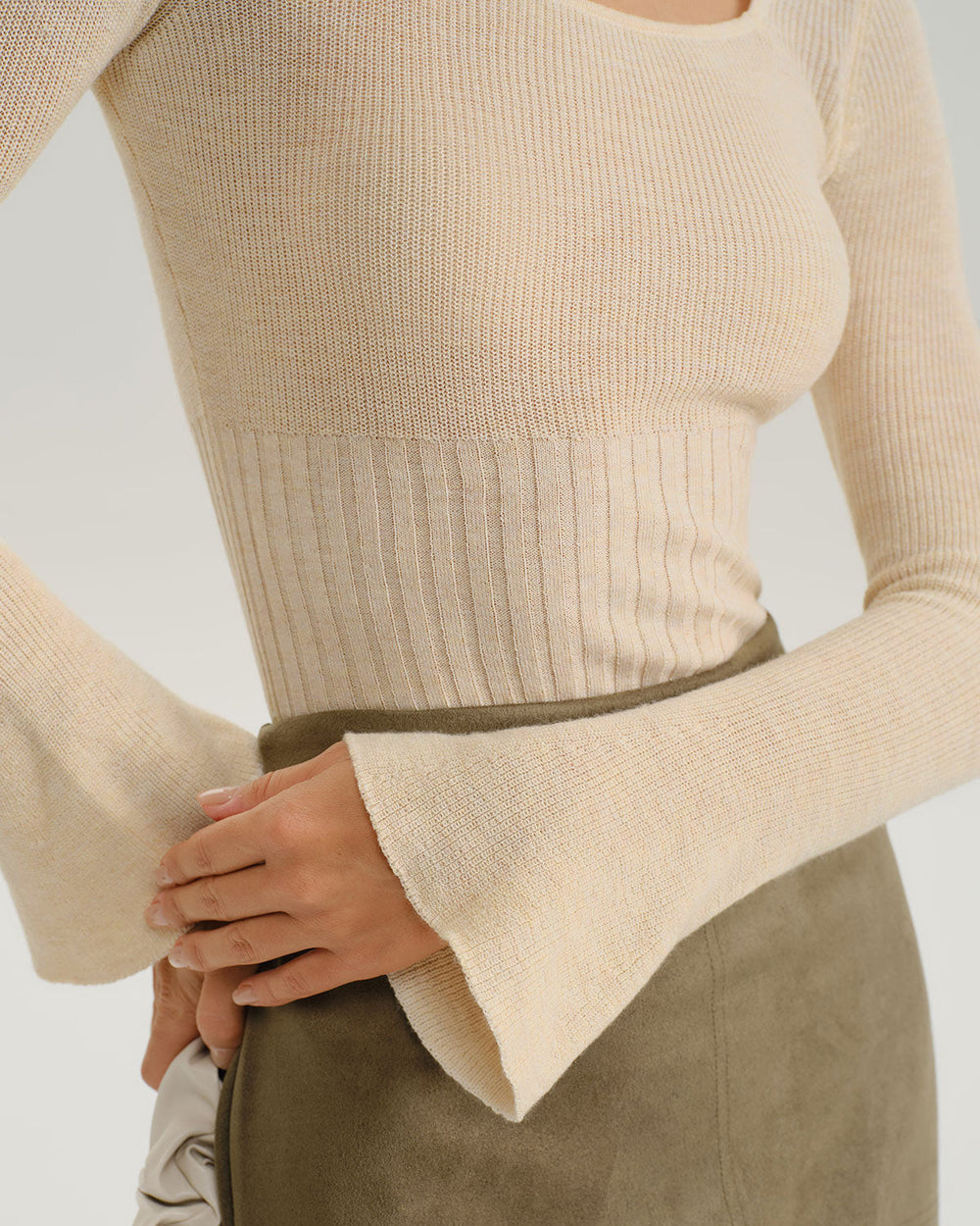 Apricot Bell Sleeve Knit Tee | Rihoas