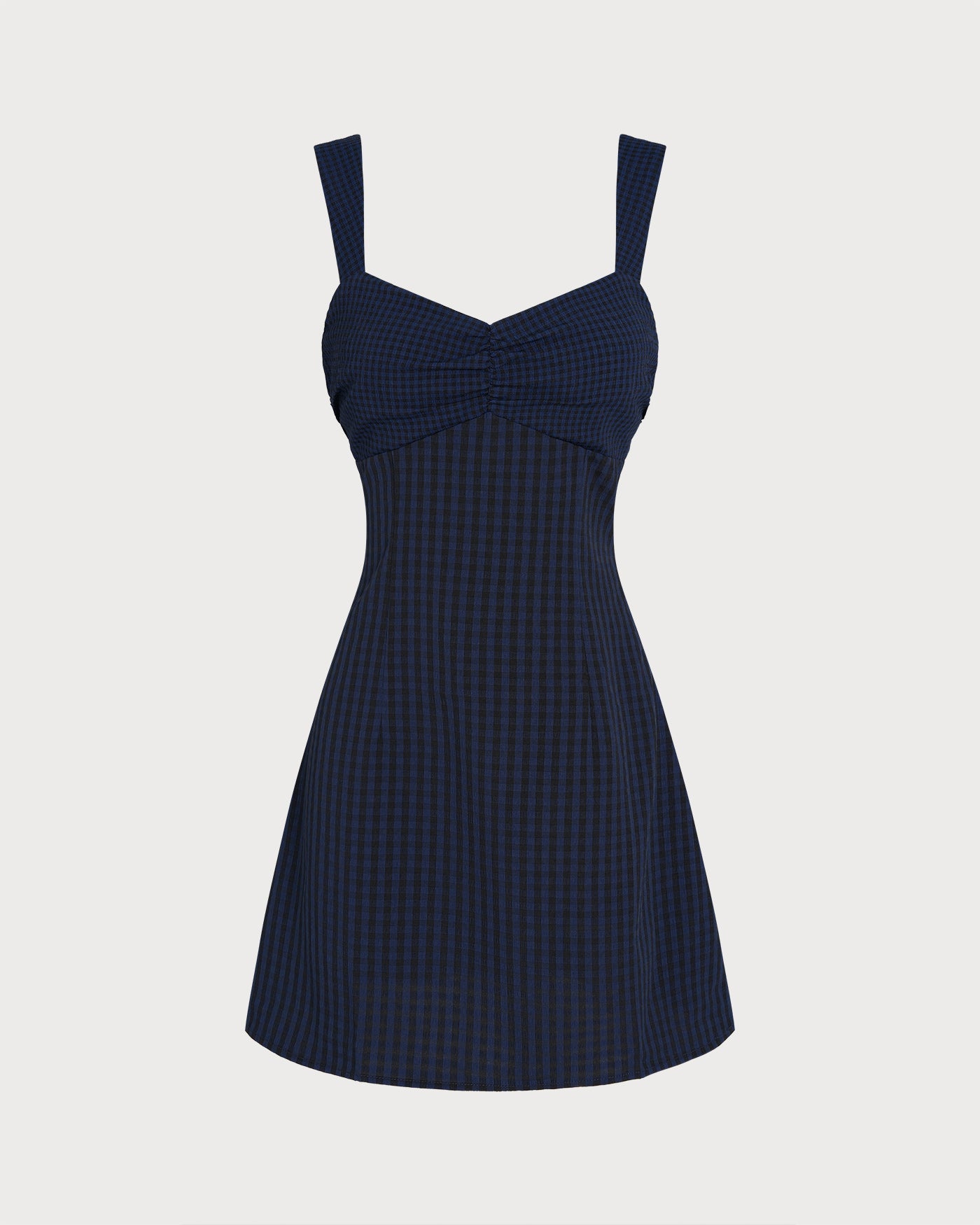 Blue Sweetheart Neck Plaid Mini Dress | Rihoas