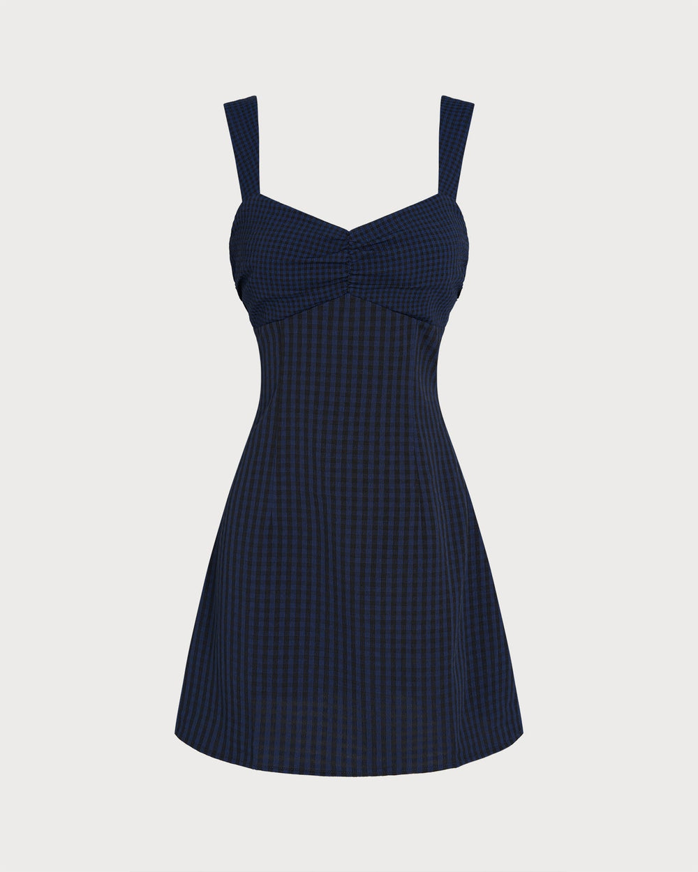Blue Sweetheart Neck Plaid Mini Dress | Rihoas