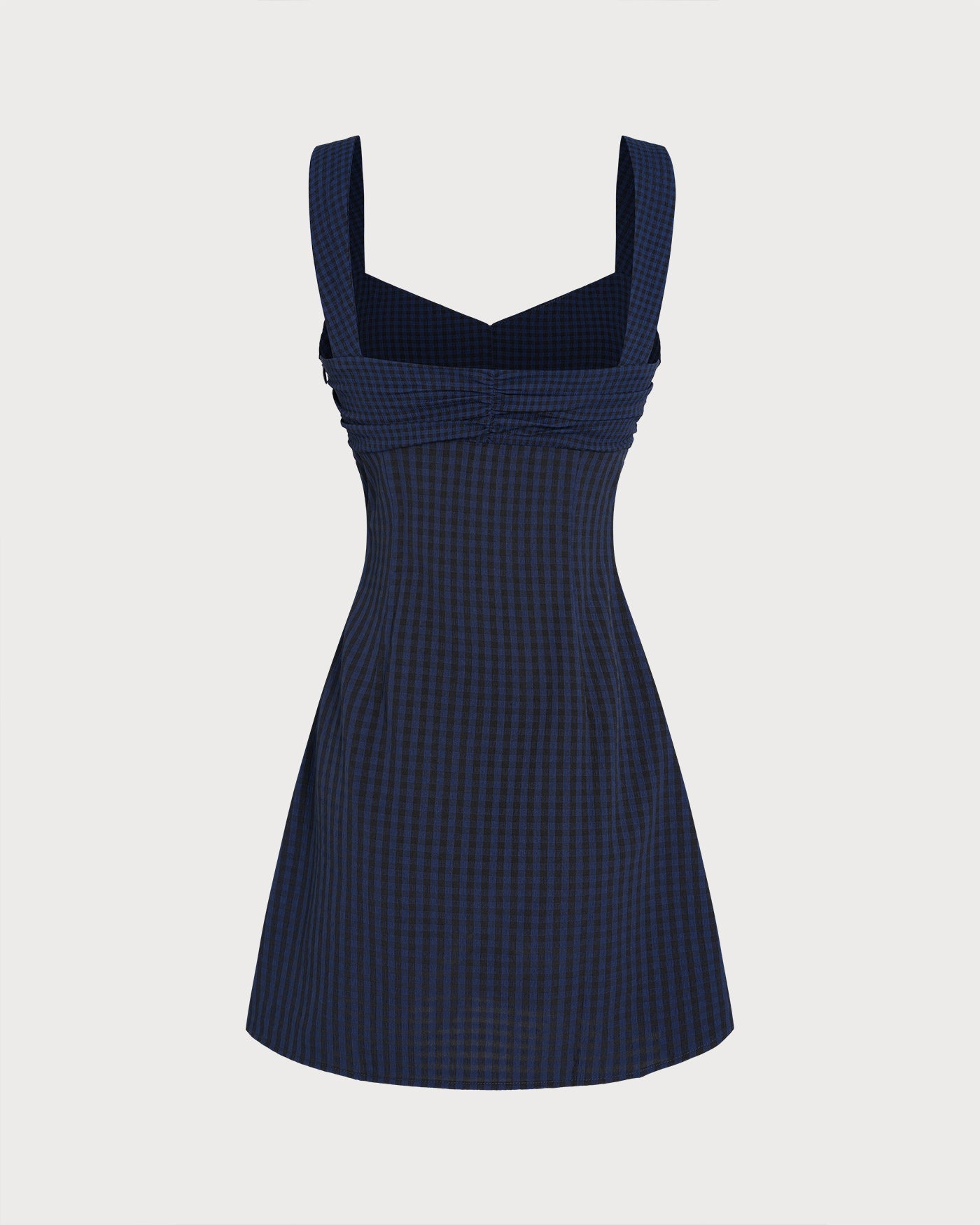 Blue Sweetheart Neck Plaid Mini Dress | Rihoas