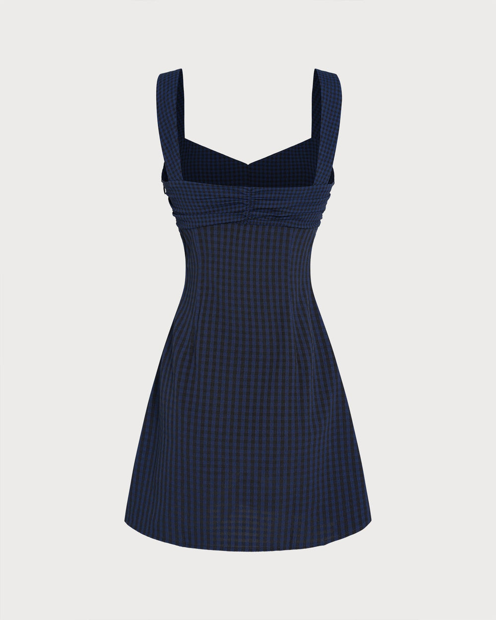 Blue Sweetheart Neck Plaid Mini Dress | Rihoas