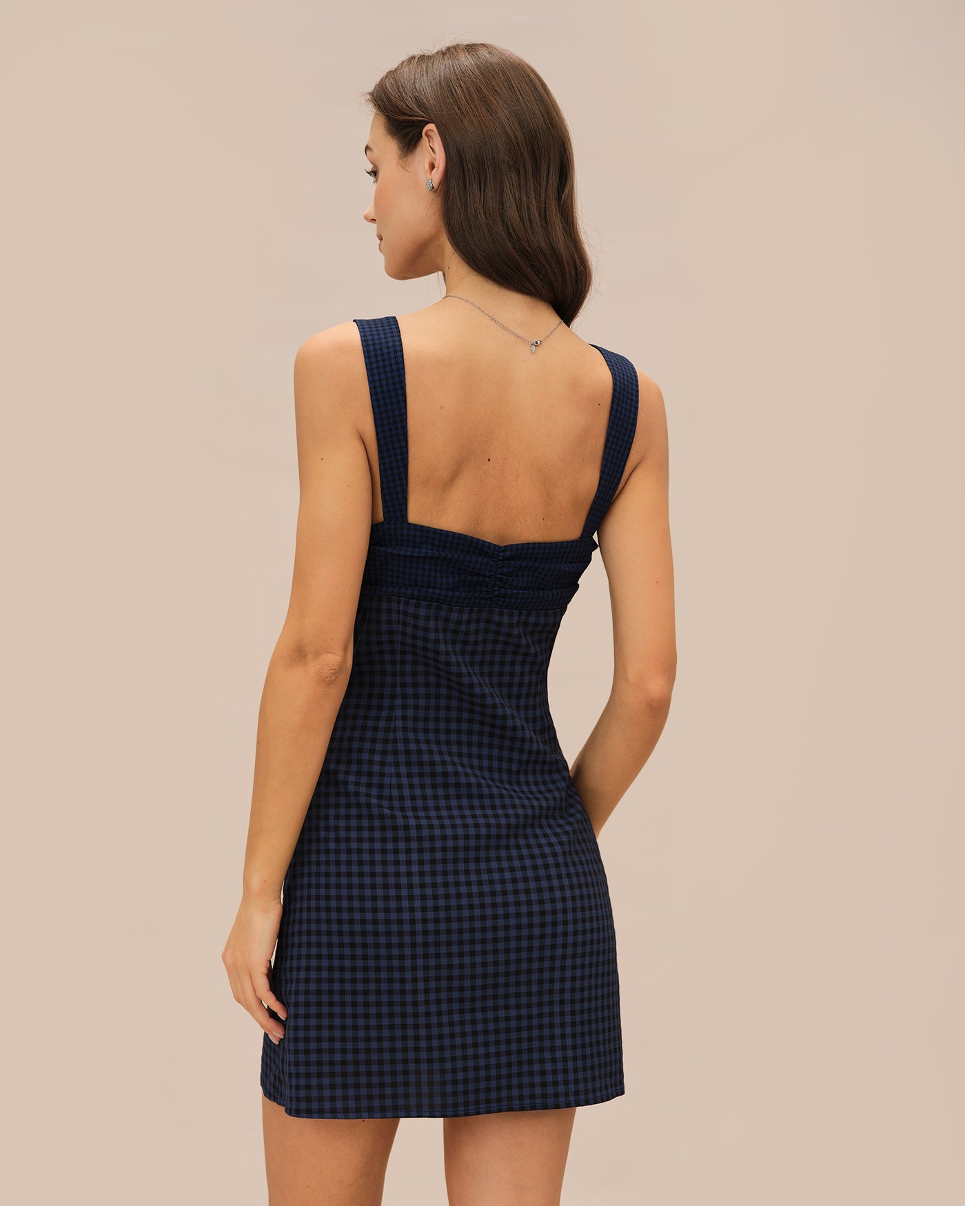 Blue Sweetheart Neck Plaid Mini Dress | Rihoas