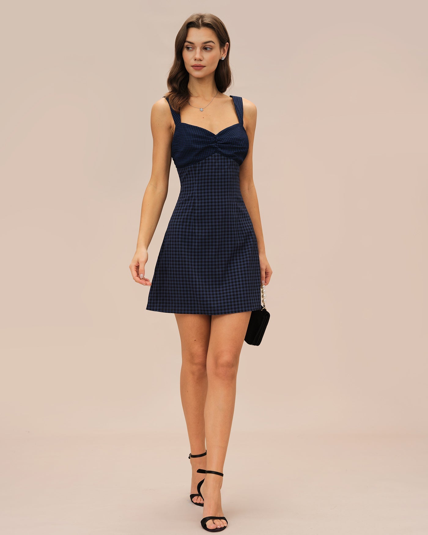 Blue Sweetheart Neck Plaid Mini Dress | Rihoas
