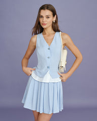 Blue Textured Pleated Mini Skirt | Rihoas