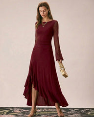Red Boat Neck Maxi Dress | Rihoas