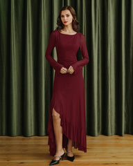 Red Boat Neck Maxi Dress | Rihoas