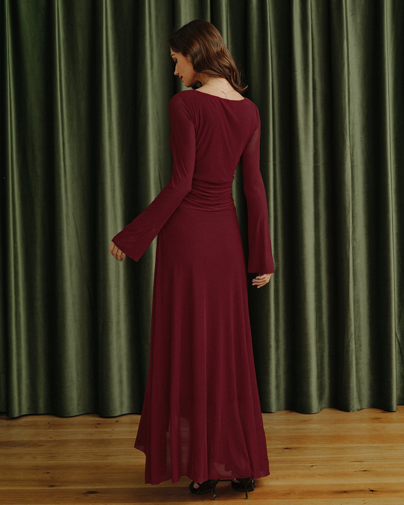 Red Boat Neck Maxi Dress | Rihoas