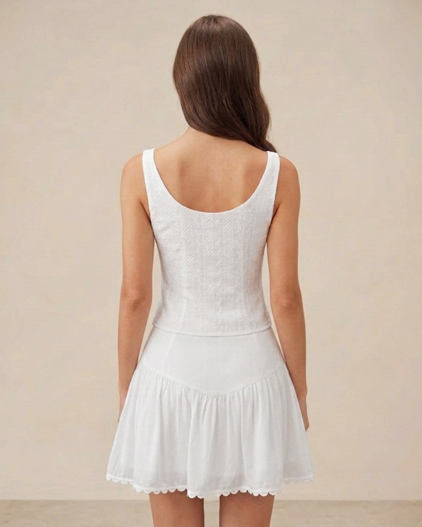 White Textured Boat Neck Button Vest | Rihoas