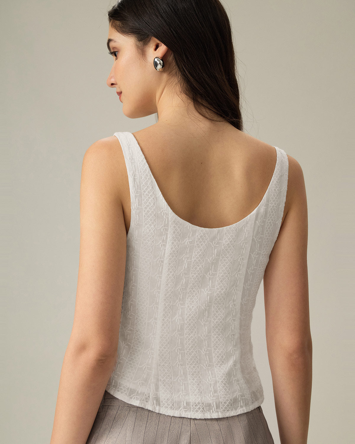 White Textured Boat Neck Button Vest | Rihoas