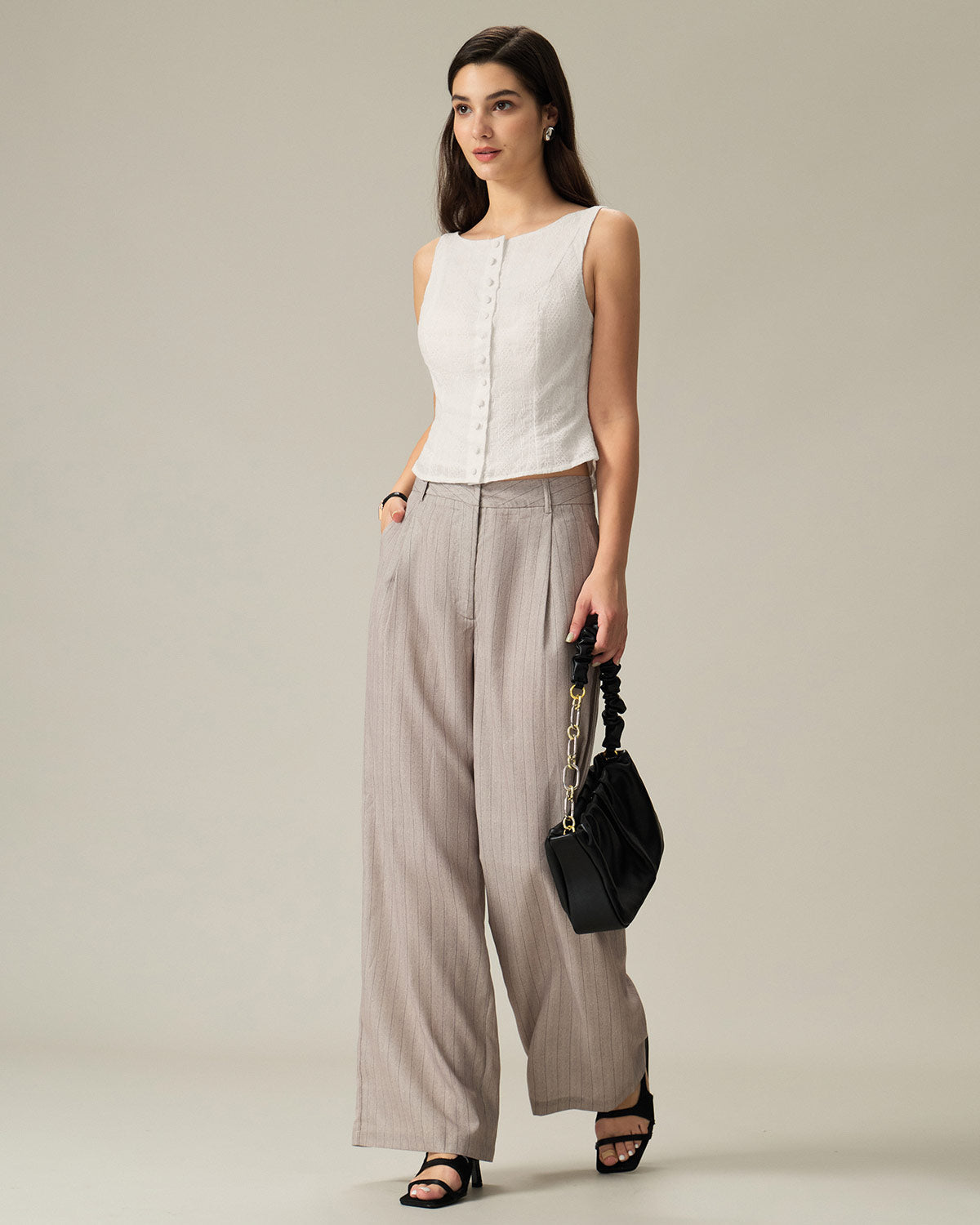 White Textured Boat Neck Button Vest | Rihoas