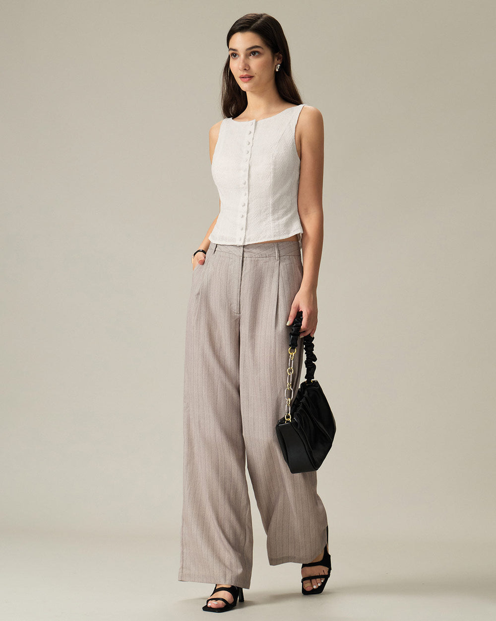 White Textured Boat Neck Button Vest | Rihoas