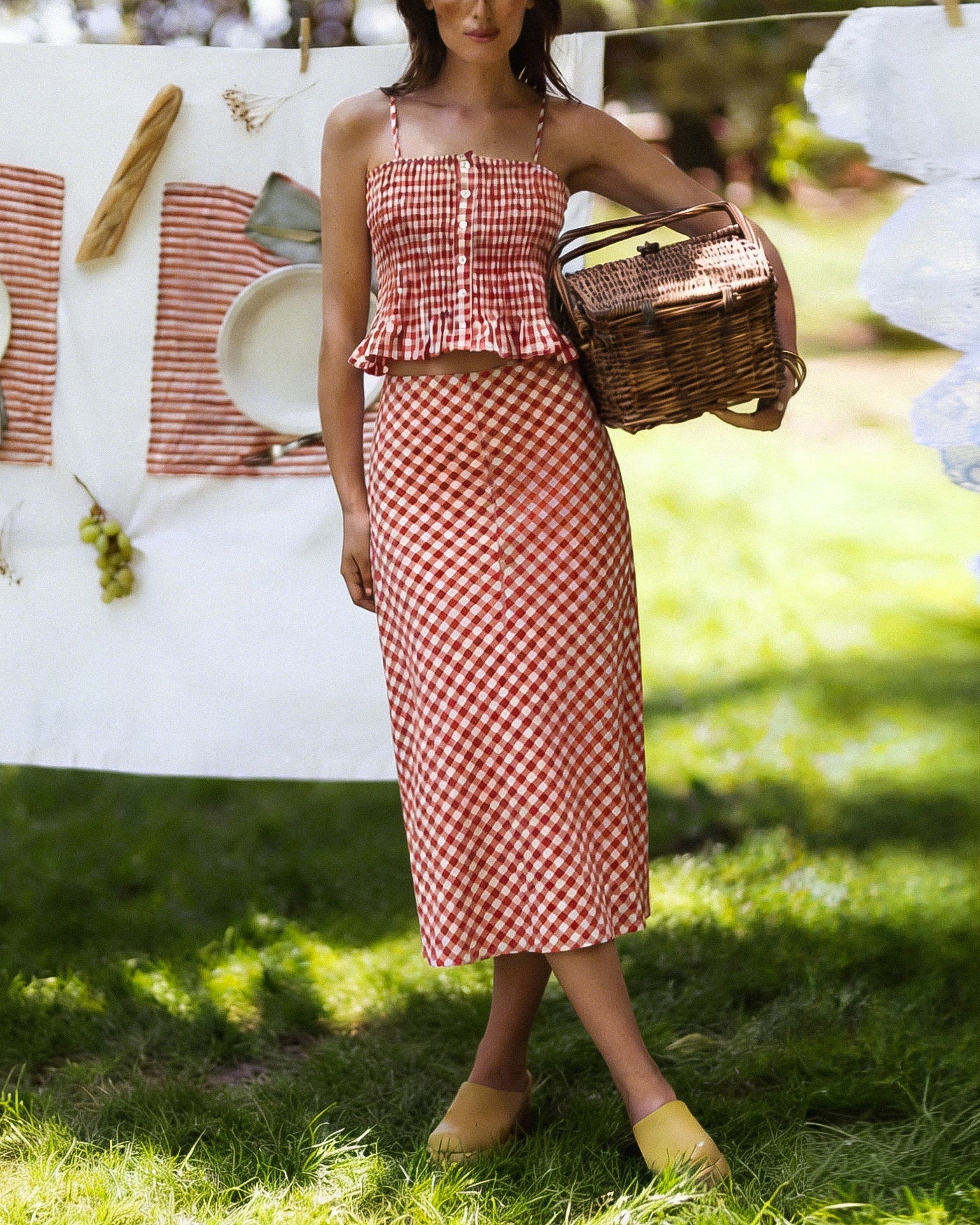 Pink Plaid Shirred Tank Top | Rihoas