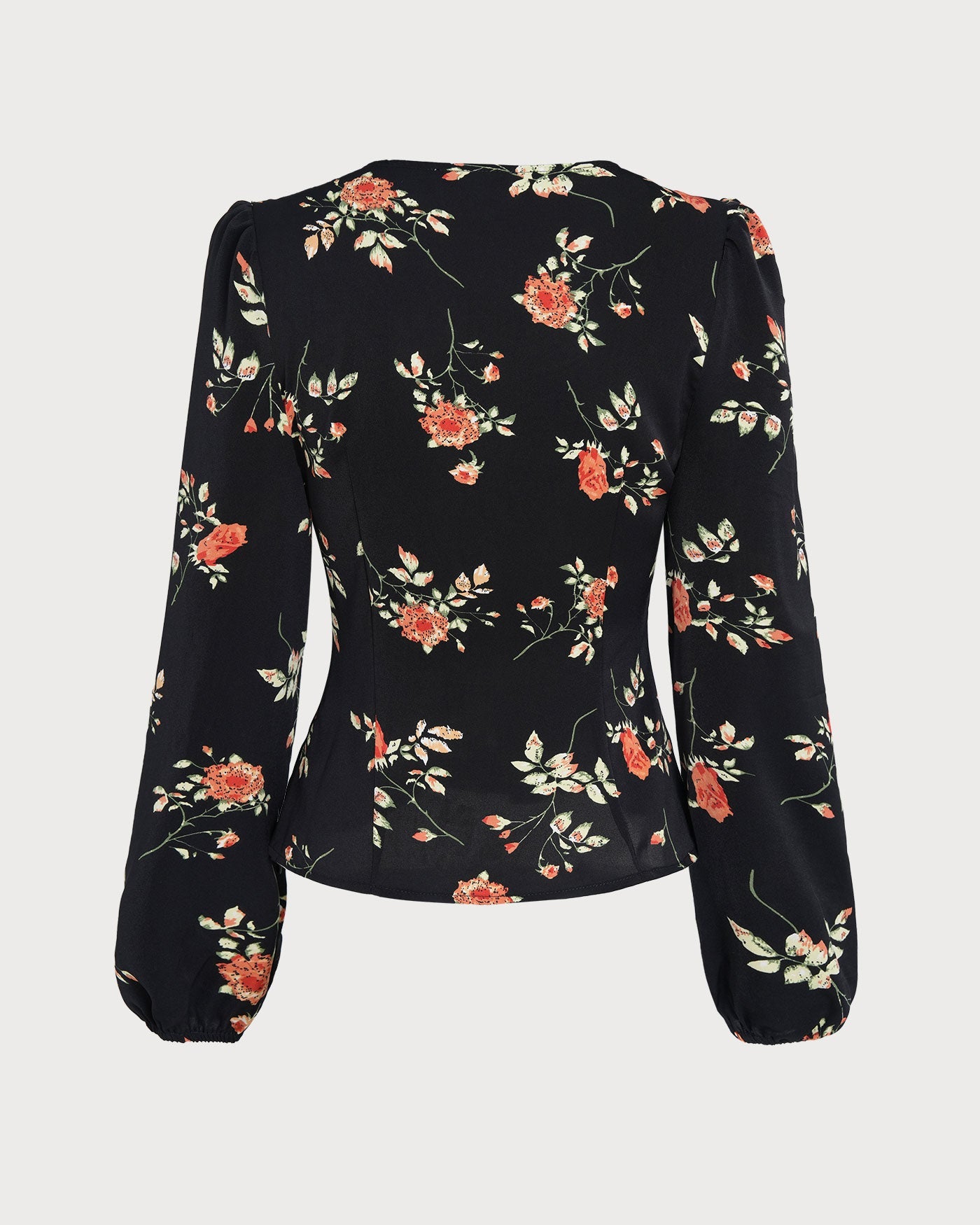 Black V Neck Floral Blouse | Rihoas