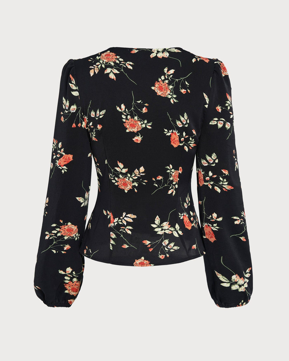 Black V Neck Floral Blouse | Rihoas